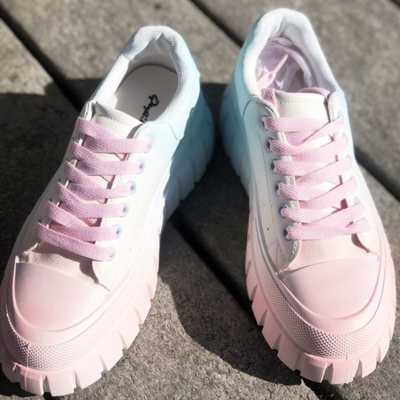 NEW Pastel Pink Blue Ombre Kawaii Cute Platform Low Top Laced Up Sneakers Shoes - Picture 5 of 12
